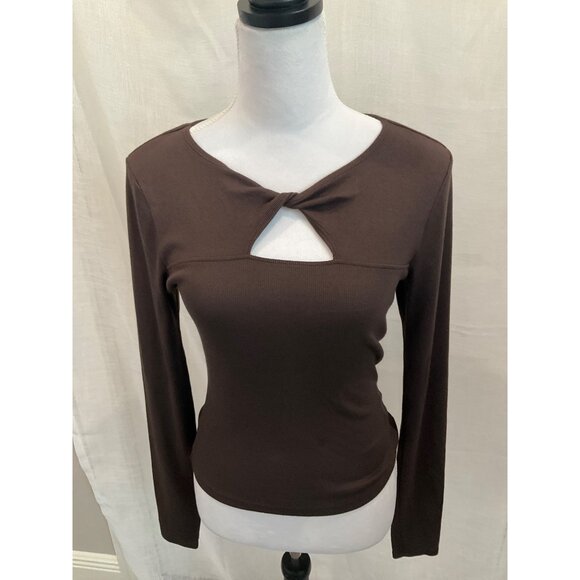 Michael Stars Yara Twist Front Tee Ultra Rib Java Brown Long Sleeve Size S - Picture 3 of 7